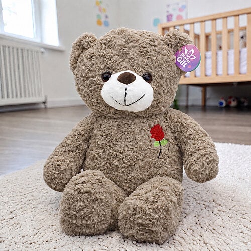 Gül Nakışlı Peluş Ayı Vizon 55 cm - Toptanalim