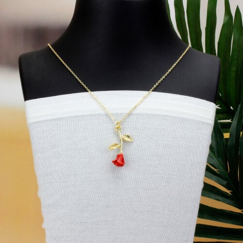 Gül Tasarım Kolye Gold Renk - 1