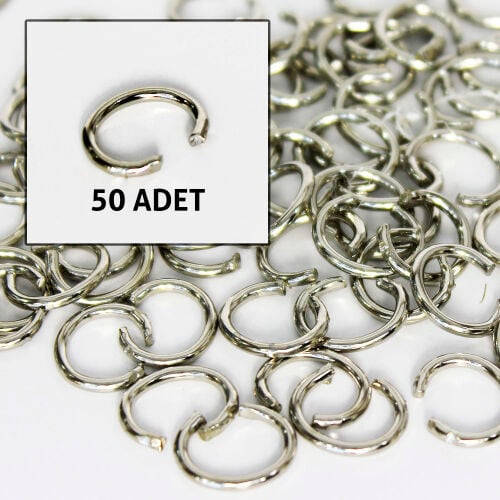Gümüş Renk Anahtarlık Yuvarlak Halka 50'Li Paket - Kare Dekor