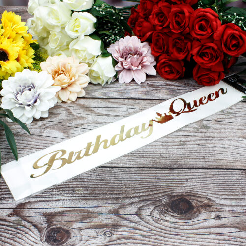 Gümüş Yazı Birthday Queen Beyaz Renk Kuşak - 2