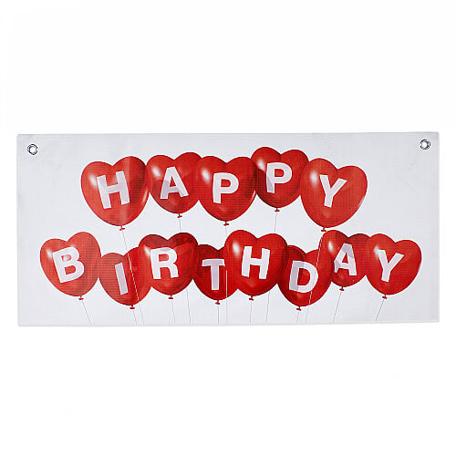 Happy Birthday Yazılı Kalp Balon Desenli Doğum Günü Parti Fon Afişi 80 cm - Toptanalim (1)
