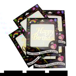 Happy Birthday Yazılı Pasta Süsü Gold Renk - 3