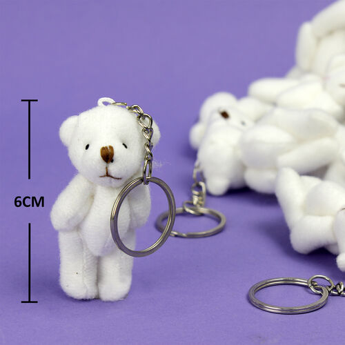 Hareketli Mini Peluş Ayıcık Anahtarlık Beyaz 12'li Paket - 1