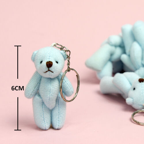Hareketli Mini Peluş Ayıcık Anahtarlık Mavi 12'li Paket - 1
