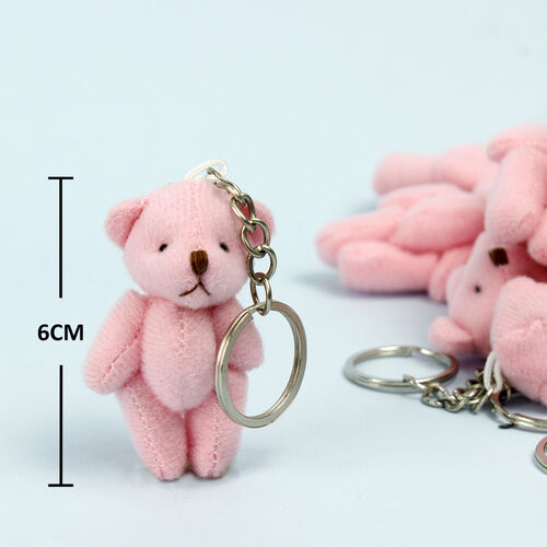 Hareketli Mini Peluş Ayıcık Anahtarlık Pembe 12'li Paket - 1