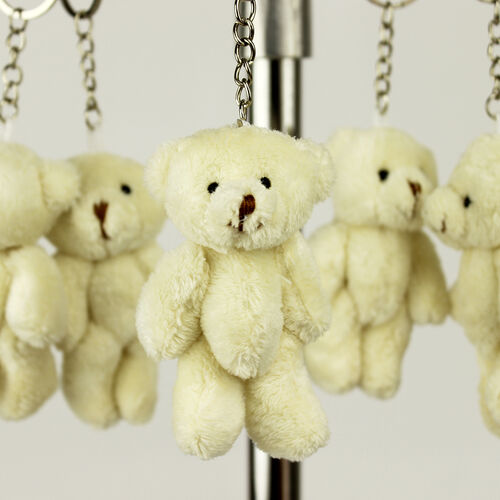 Hareketli Peluş Ayıcık Anahtarlık Beyaz 12'li Paket - 1