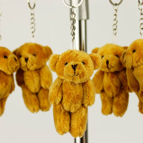 Hareketli Peluş Ayıcık Anahtarlık Kahverengi 12'li Paket - 1