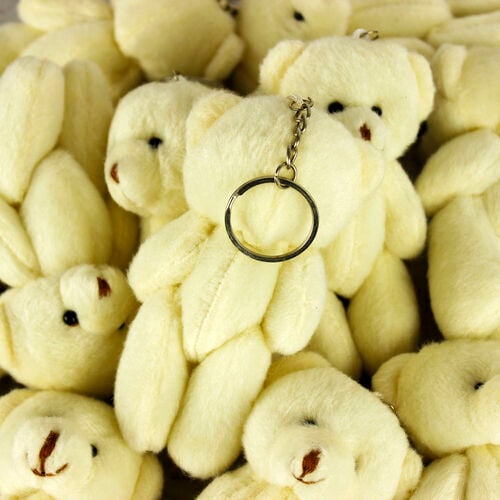 Büyük Boy Hareketli Peluş Ayıcık Anahtarlık Krem 12'li Paket - 3