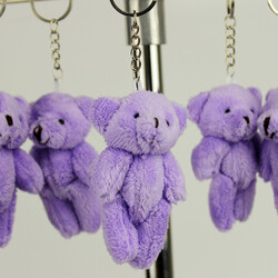 Hareketli Peluş Ayıcık Anahtarlık Mor 12'li Paket - 1