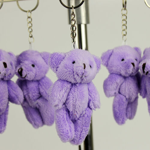 Hareketli Peluş Ayıcık Anahtarlık Mor 12'li Paket - 1