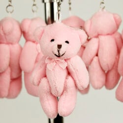 Hareketli Peluş Ayıcık Anahtarlık Pembe 12'li Paket - 1
