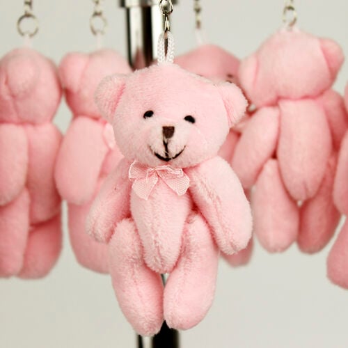 Hareketli Peluş Ayıcık Anahtarlık Pembe 12'li Paket - 1