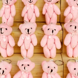 Hareketli Peluş Ayıcık Anahtarlık Pembe 12'li Paket - 2