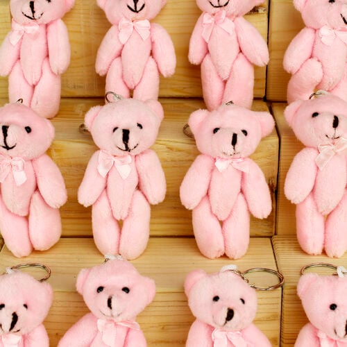 Hareketli Peluş Ayıcık Anahtarlık Pembe 12'li Paket - 2