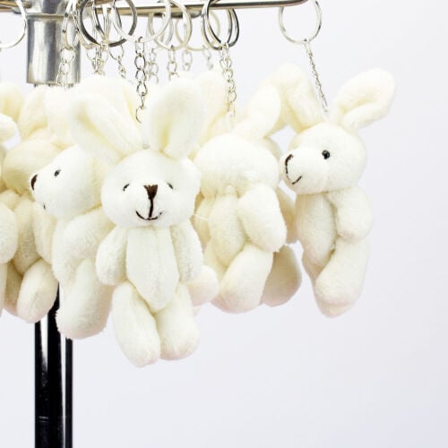 Hareketli Peluş Tavşan Anahtarlık Krem 12'li Paket - 1