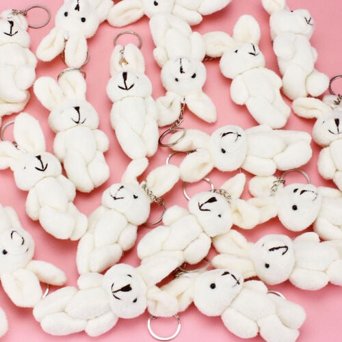 Hareketli Peluş Tavşan Anahtarlık Krem 12'li Paket - 2