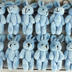 Hareketli Peluş Tavşan Anahtarlık Mavi 12'li Paket - 1