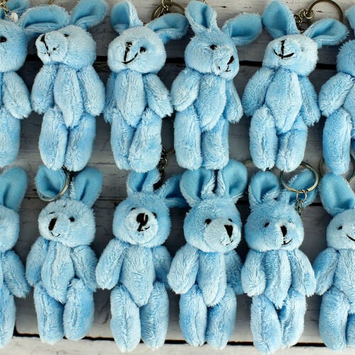 Hareketli Peluş Tavşan Anahtarlık Mavi 12'li Paket - 1
