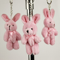 Hareketli Peluş Tavşan Anahtarlık Pembe 12'li Paket - 1