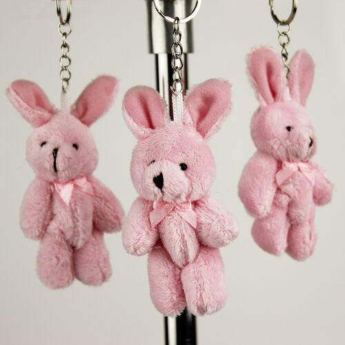 Hareketli Peluş Tavşan Anahtarlık Pembe 12'li Paket - 1
