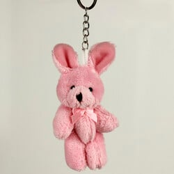 Hareketli Peluş Tavşan Anahtarlık Pembe 12'li Paket - 2