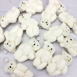 Hareketli Tüylü Peluş Anahtarlık Krem 12'Li Paket - 1