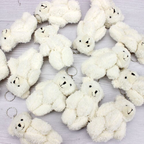 Hareketli Tüylü Peluş Anahtarlık Krem 12'Li Paket - 1