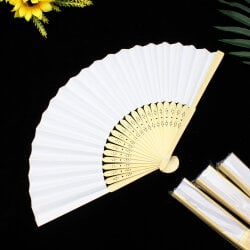 Hediyelik Beyaz Bambu Şık Yelpaze 12'li Paket - 1