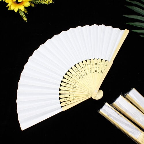 Hediyelik Beyaz Bambu Şık Yelpaze 12'li Paket - 1