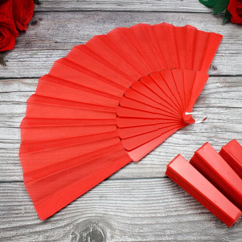 Hediyelik Kırmızı Renk Şık Yelpaze 12'li Paket - Kare Dekor