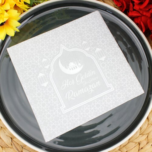 Hoşgeldin Ramazan Baskılı Peçete Gri 20'li Paket - Kare Dekor