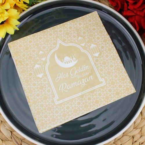 Hoşgeldin Ramazan Baskılı Peçete Kahverengi 20'li Paket - Kare Dekor