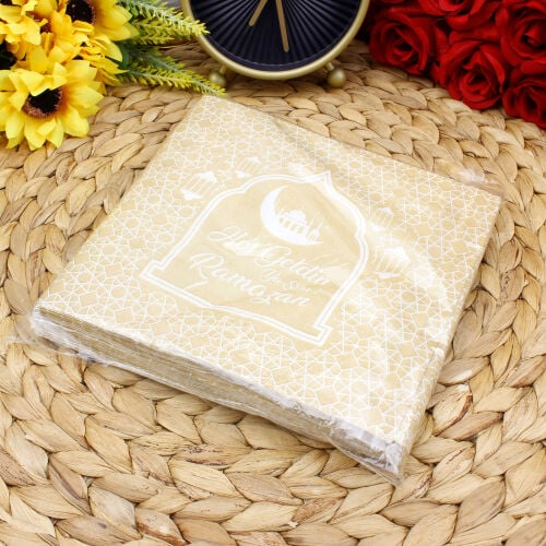 Hoşgeldin Ramazan Baskılı Peçete Kahverengi 20'li Paket - Kare Dekor (1)