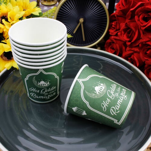 Hoşgeldin Ramazan Karton Bardak Yeşil 8'li Paket - 1