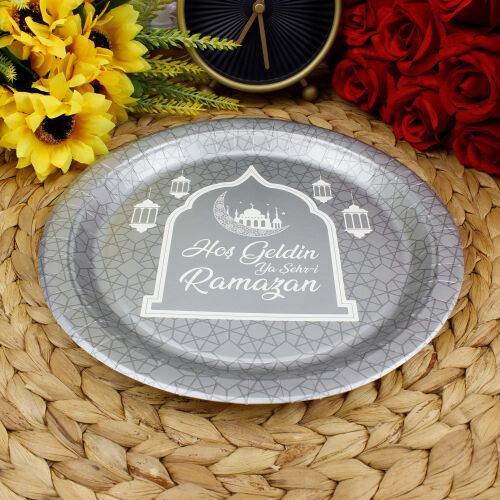 Hoşgeldin Ramazan Karton Tabak Gri 8'li Paket - 1