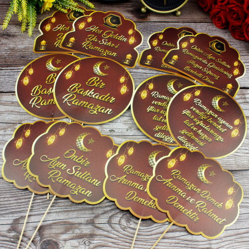 Hoşgeldin Ramazan Konuşma Balonu Set 12'li Bordo - Kare Dekor