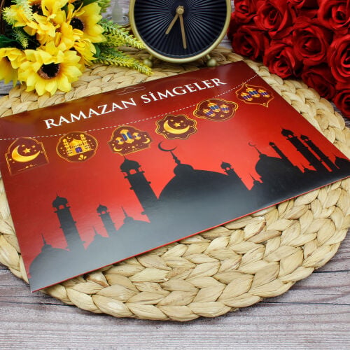 Hoşgeldin Ramazan Simgeler Kırmızı - Kare Dekor (1)