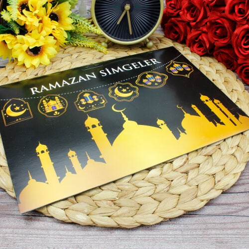 Hoşgeldin Ramazan Simgeler Siyah - Kare Dekor (1)