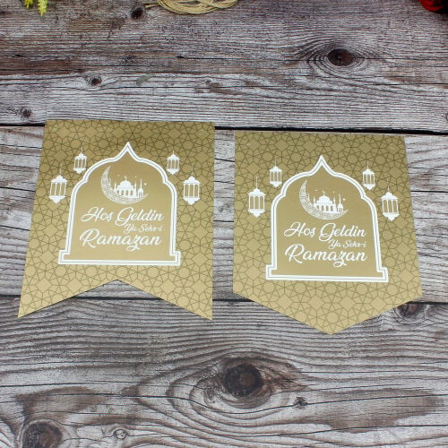 Hoşgeldin Ramazan Yazı Zarf Banner Gold - Kare Dekor (1)