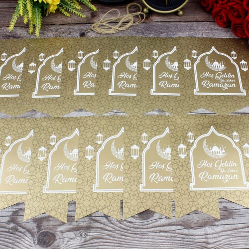 Hoşgeldin Ramazan Yazı Zarf Banner Gold - Kare Dekor