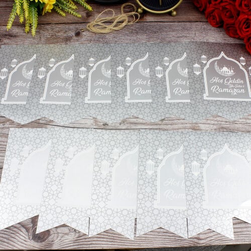 Hoşgeldin Ramazan Yazı Zarf Banner Gri - Kare Dekor