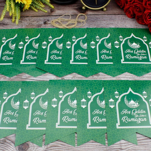 Hoşgeldin Ramazan Yazı Zarf Banner Yeşil - Kare Dekor