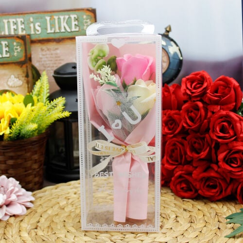 I Love You 3'Lü Asorti Gül Buket Asetat Kutu - 1