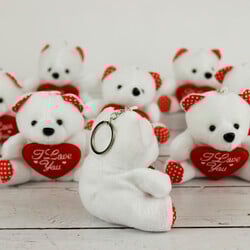 I Love You Büyük Boy Peluş Ayıcık Anahtarlık Beyaz 12'li Paket - 2
