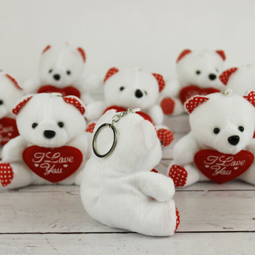 I Love You Büyük Boy Peluş Ayıcık Anahtarlık Beyaz 12'li Paket - 2