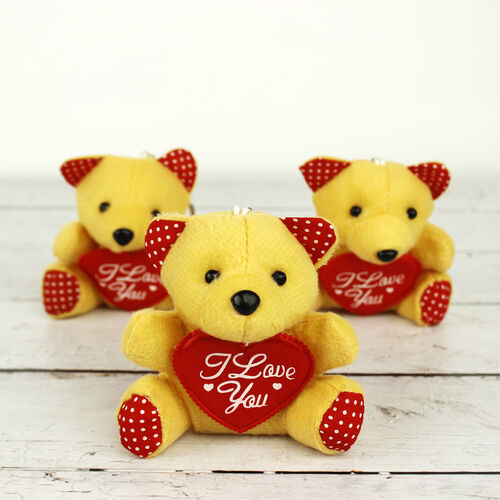 I Love You Büyük Boy Peluş Ayıcık Anahtarlık Kahverengi 12'li Paket - 1