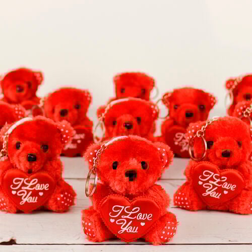 I Love You Büyük Boy Peluş Ayıcık Anahtarlık Kırmızı 12'li Paket - 1