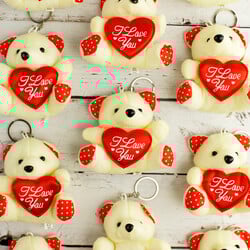 I Love You Büyük Boy Peluş Ayıcık Anahtarlık Krem 12'li Paket - 1