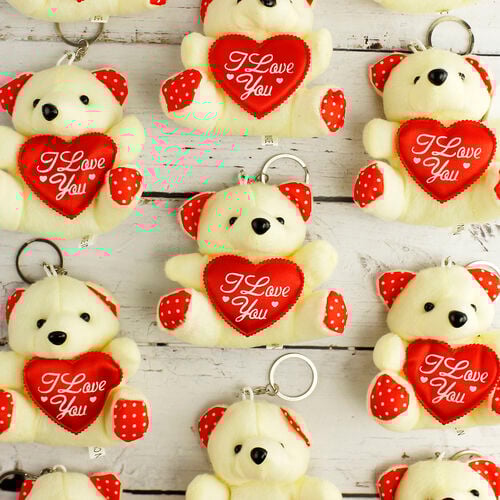 I Love You Büyük Boy Peluş Ayıcık Anahtarlık Krem 12'li Paket - 1