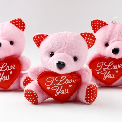 I Love You Büyük Boy Peluş Ayıcık Anahtarlık Pembe12'li Paket - 1